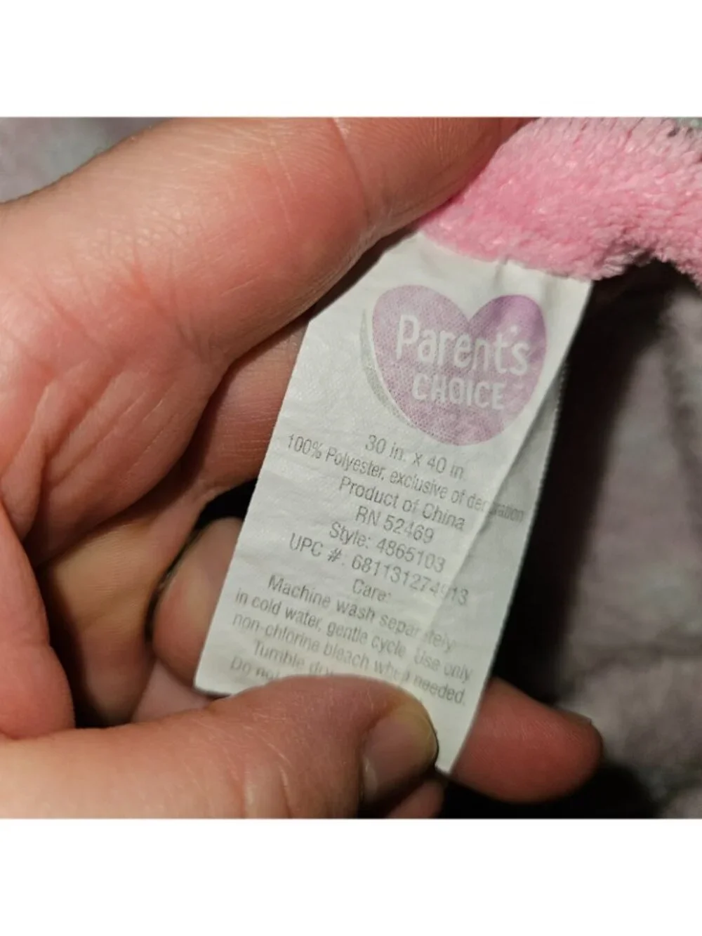Parent's Choice Pink Fleece Baby Blanket Unicorn White Hearts 30x40